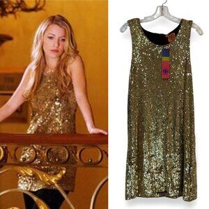 Tory Burch Cocktail Dress ASO Serena Van Der Woodsen Golden Sequined Medium